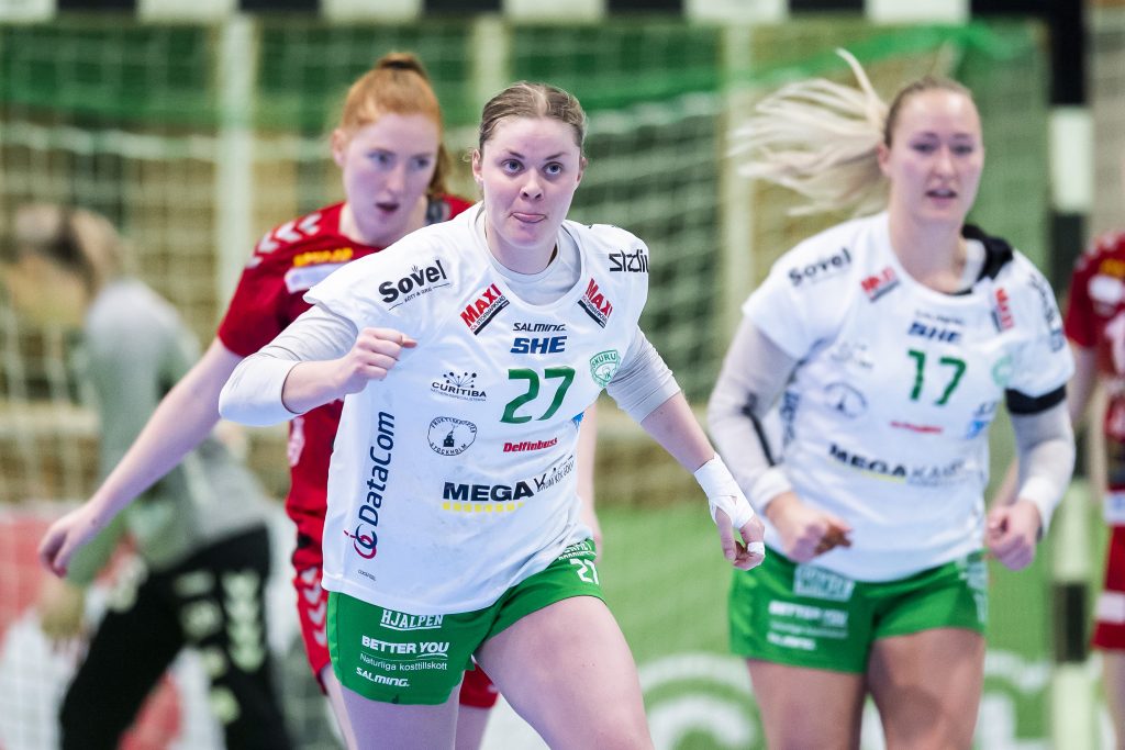 190315 Skurus Ulrika Olsson jublar under handbollsmatchen i SHE mellan Höörs HK H65 och Skuru IK den 15 mars 2019 i Höör.
Foto: Christoffer Borg Mattisson / BILDBYRÅN / COP 261