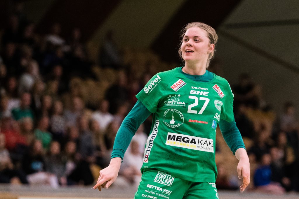 190418 Skurus Ulrika Olsson under semifinal 1 i SHEs slutspel mellan Skuru och Lugi den 18 april 2019 i Stockholm. 
Foto: Andreas L Eriksson / Bildbyrån / kod AE / Cop 106