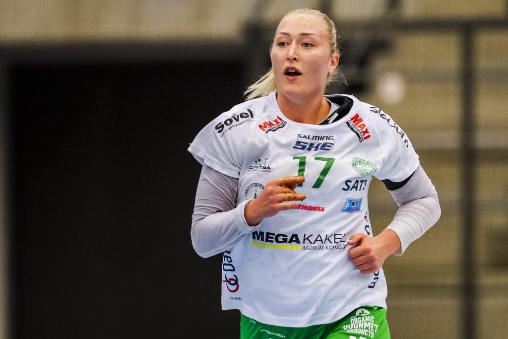 190424 Skurus Jenny Södrén jublar under handbollsmatchen i semifinal 2 i SHE-slutspelet mellan Lugi och Skuru den 24 april 2019 i Lund.
Foto: Christoffer Borg Mattisson / BILDBYRÅN / COP 261